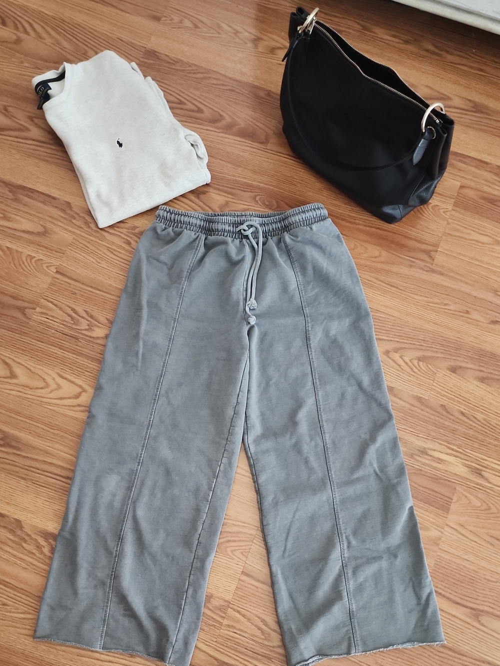 Wide-Leg Drawstring Lounge\ Light Sweat Pants In Grey